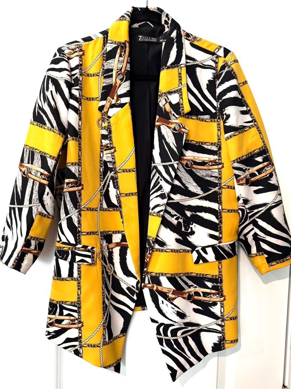 New York & Company Yellow, Black & White Zebra Print Blazer